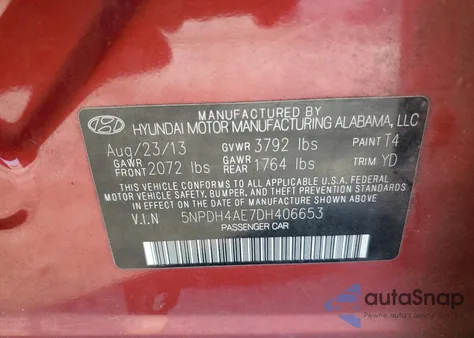 2013 Hyundai Elantra Gls из США, поврежденный, VIN 5NPDH4AE7DH406653